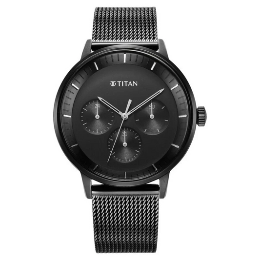 Titan Modern Classics Black Dial Quartz Multifunction Stainless Steel Strap watch for Men 94006NM01