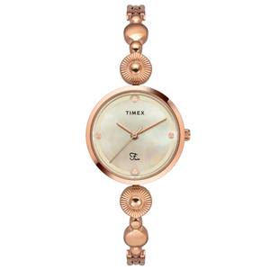 Timex Fria Women's Off White Dial Round Analog Brass Dial Watch TWEL18201 - KRISHNA WATCH COMPANY