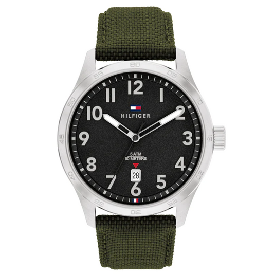 Tommy Hilfiger Men's Green Cordura Strap and Black Dial Quartz Basic Calendar Watch 1710593