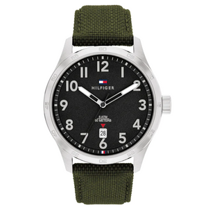 Tommy Hilfiger Men's Green Cordura Strap and Black Dial Quartz Basic Calendar Watch 1710593 - KRISHNA WATCH COMPANY