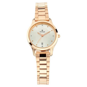 Titan Quartz Analog with Date Silver Dial Metal Strap Watch for Women - 2628WM01 - KRISHNA WATCH COMPANY