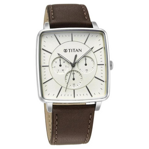 Titan Avant Garde Quartz Multifunction Silver Dial Leather Strap watch for Men 90147SL01 - KRISHNA WATCH COMPANY