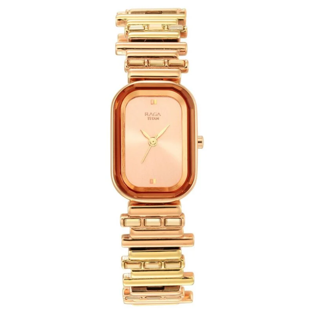Titan Raga Love All Rose Gold Dial Analog Metal Strap Watch for Women 95154KM01
