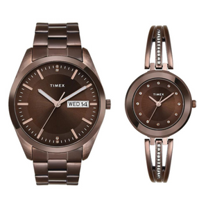 Timex Pairs Brown Round Analog Dial Watch- TW00PR311 - KRISHNA WATCH COMPANY