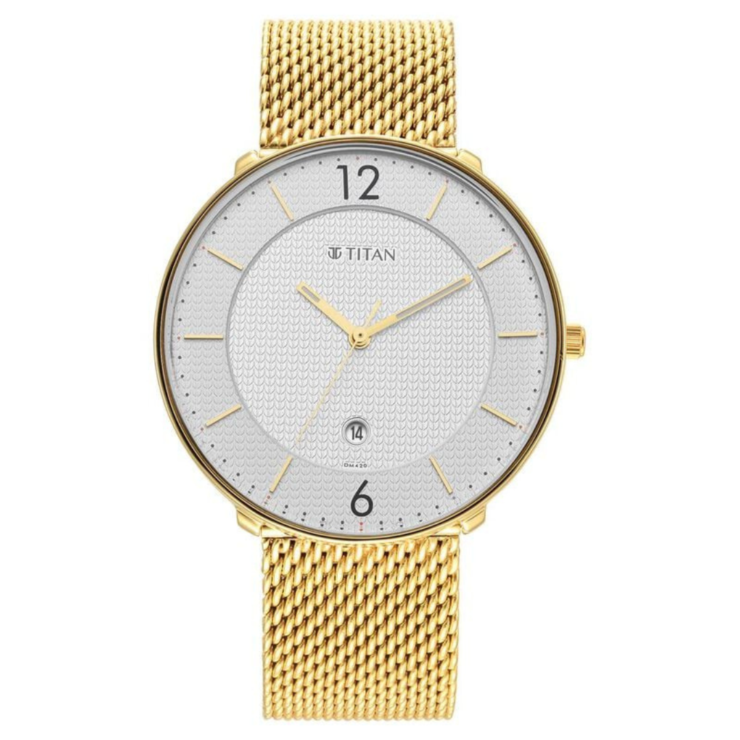 Titan Black & Gold Silver Dial Stainless Steel Strap Watch 1849YM01 / NS1849YM01