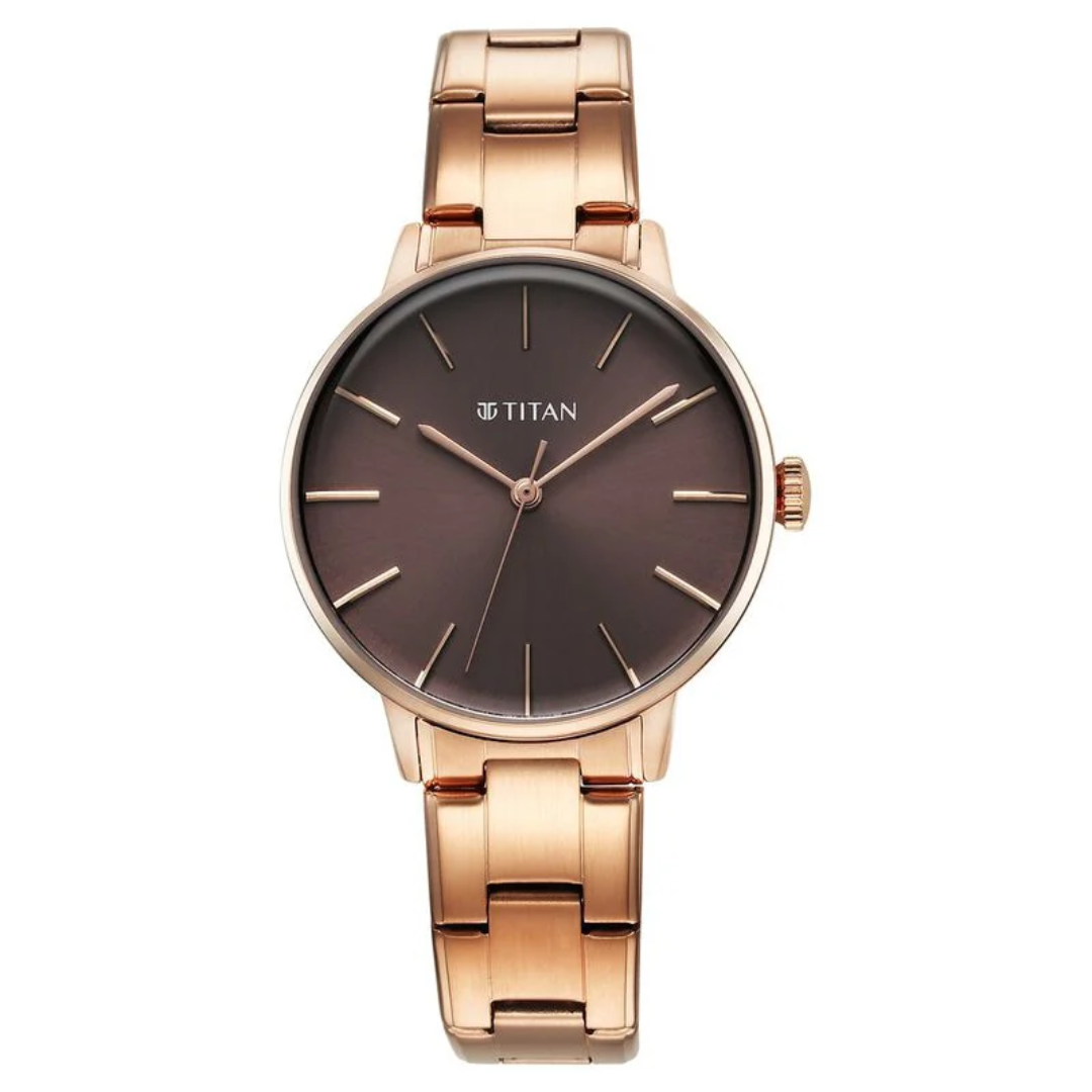 Titan TGIF Quartz Analog Brown Dial Rose Gold Watch for Women - 95248WM01 - KRISHNA WATCH COMPANY
