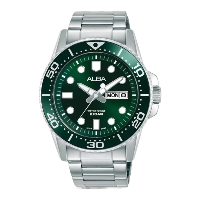 Alba Active Men Green Dial Stainless Steel Strap AV3595X1 - KRISHNA WATCH COMPANY