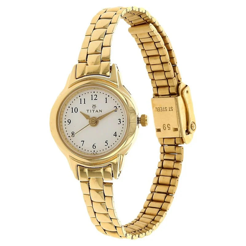 Titan Quartz Analog White Dial Stainless Steel Strap Watch for Women / 2401YM01