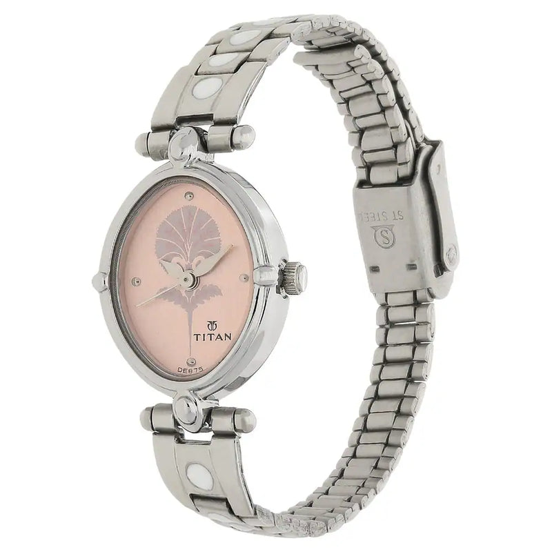 Titan Pink Dial Silver Stainless Steel Strap Watch 2419SM01 (DE875) - KRISHNA WATCH COMPANY