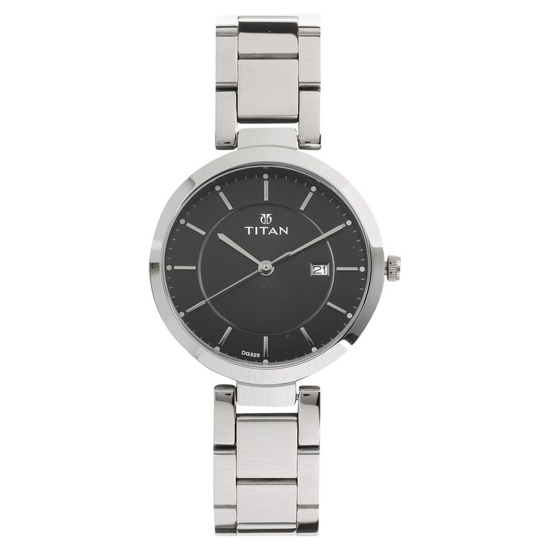 Titan Workwear Black Dial Analog with Day and Date Stainless Steel Strap watch for Women 2480SM08