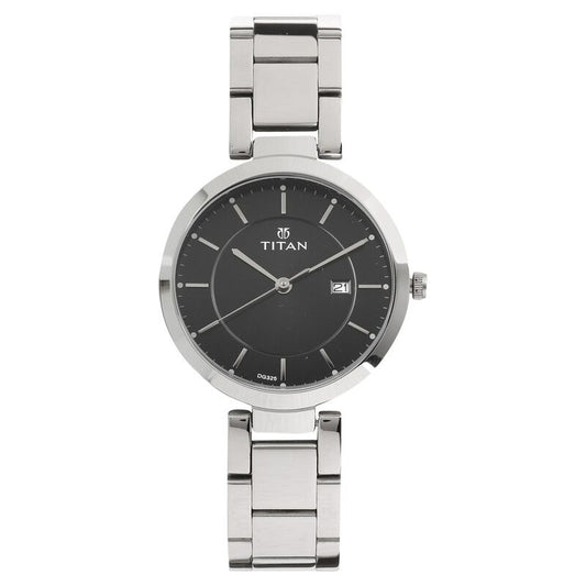 Titan Workwear Black Dial Analog with Day and Date Stainless Steel Strap watch for Women 2480SM08