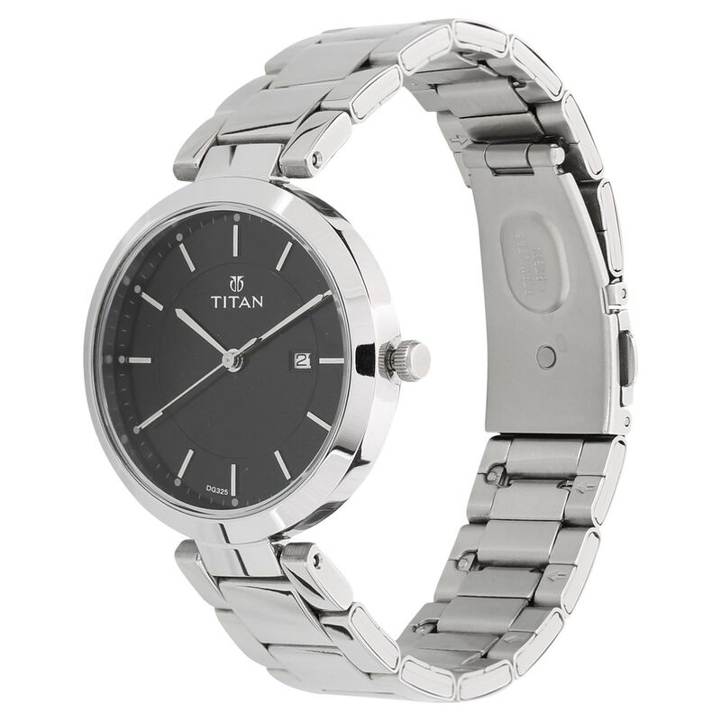 Titan Workwear Black Dial Analog with Day and Date Stainless Steel Strap watch for Women 2480SM08