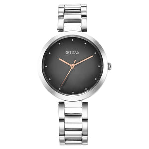 Titan Workwear Quartz Analog Black Dial Silver Stainless Steel Strap Watch for Women 2480SM13 - KRISHNA WATCH COMPANY