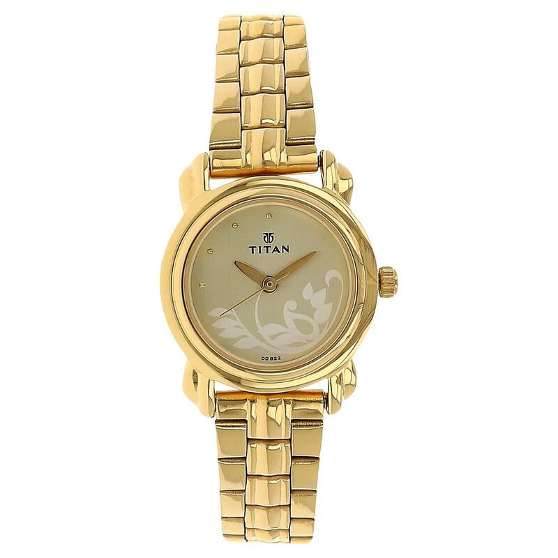Titan Quartz Analog Champagne Dial Stainless Steel Strap Watch for Women  2534YM01