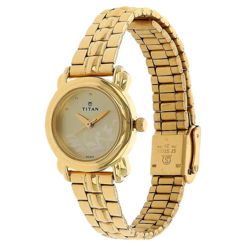 Titan Champagne Dial Golden Stainless Steel Strap Watch NP2534YM01 - KRISHNA WATCH COMPANY