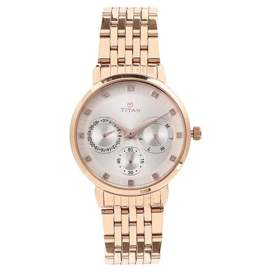 Titan Workwear Beige Dial Women Watch With Stainless Steel Strap  2569WM02