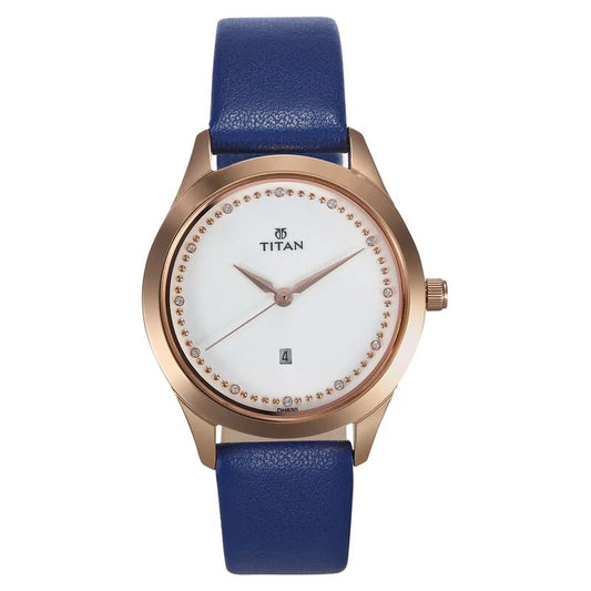 Titan Sparkle White Dial Analog Date Function Watch for Women  2570WL02
