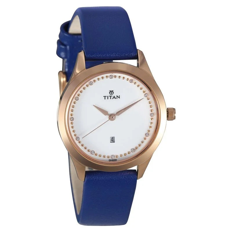 Titan Sparkle White Dial Analog Date Function Watch for Women  2570WL02
