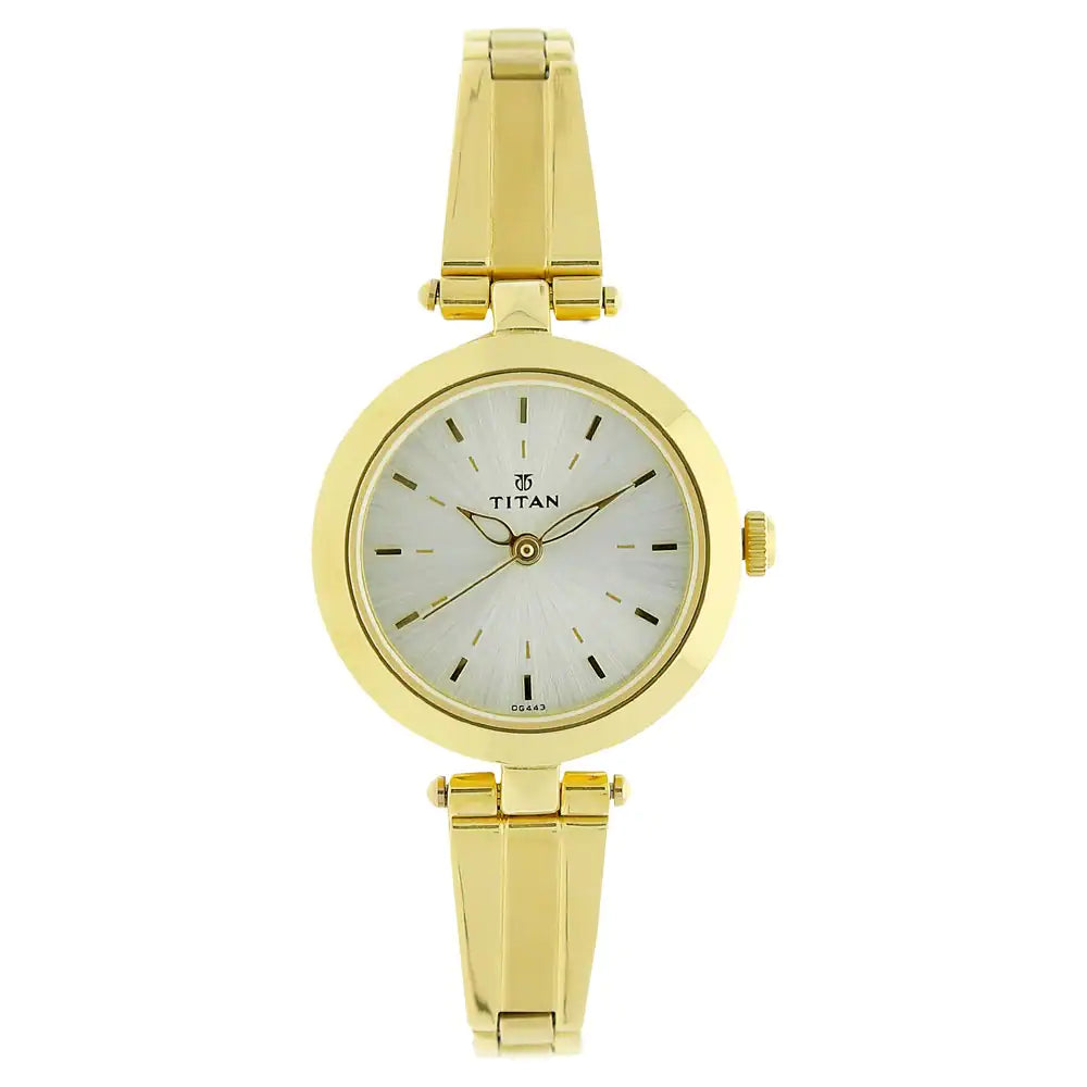 Titan Champagne Dial Golden Stainless Steel Strap Watch - 2574YM01