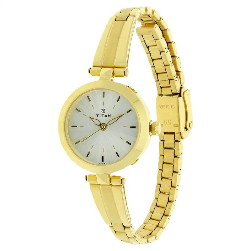 Titan Champagne Dial Golden Stainless Steel Strap Watch - 2574YM01 - KRISHNA WATCH COMPANY