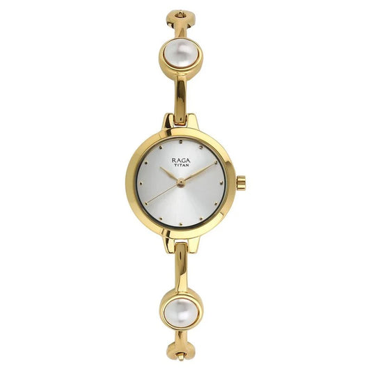 Titan Quartz Analog White Dial Metal Strap Watch for Women / 2576YM01