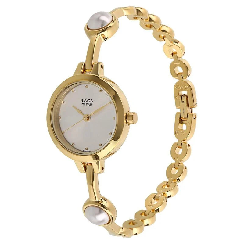 Titan Quartz Analog White Dial Metal Strap Watch for Women / 2576YM01