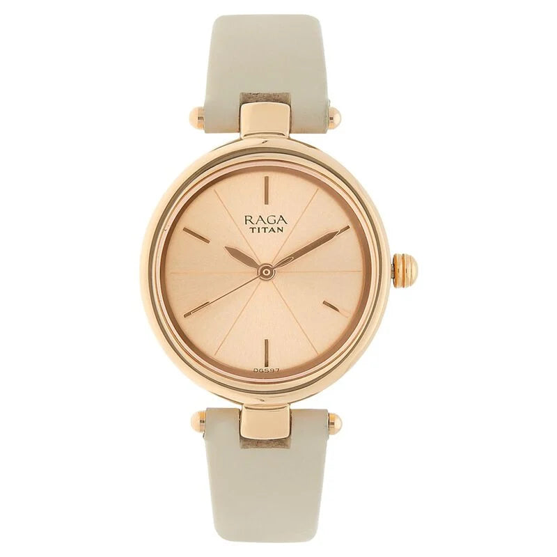 Titan Raga Viva Rose Gold Dial Women Watch With Leather Strap 2579WL01
