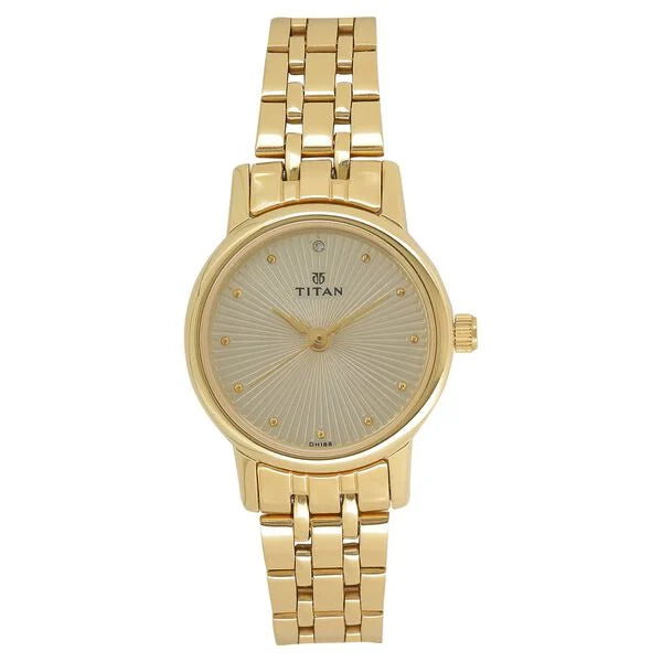 Titan Quartz Analog Champagne Round Watch For Women - 2593YM01 - KRISHNA WATCH COMPANY