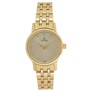 Titan Quartz Analog Champagne Round Watch For Women - 2593YM01 - KRISHNA WATCH COMPANY