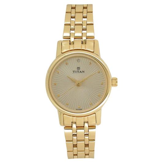 TITAN Champagne Dial Golden Stainless Steel Strap Watch NP2593YM01