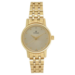 TITAN Champagne Dial Golden Stainless Steel Strap Watch NP2593YM01 - KRISHNA WATCH COMPANY