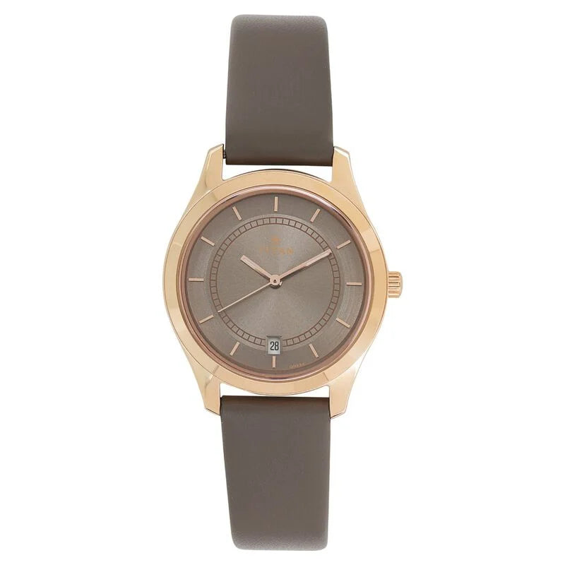 Titan Workwear Anthracite Dial Women Watch With Leather Strap   / 2596WL02