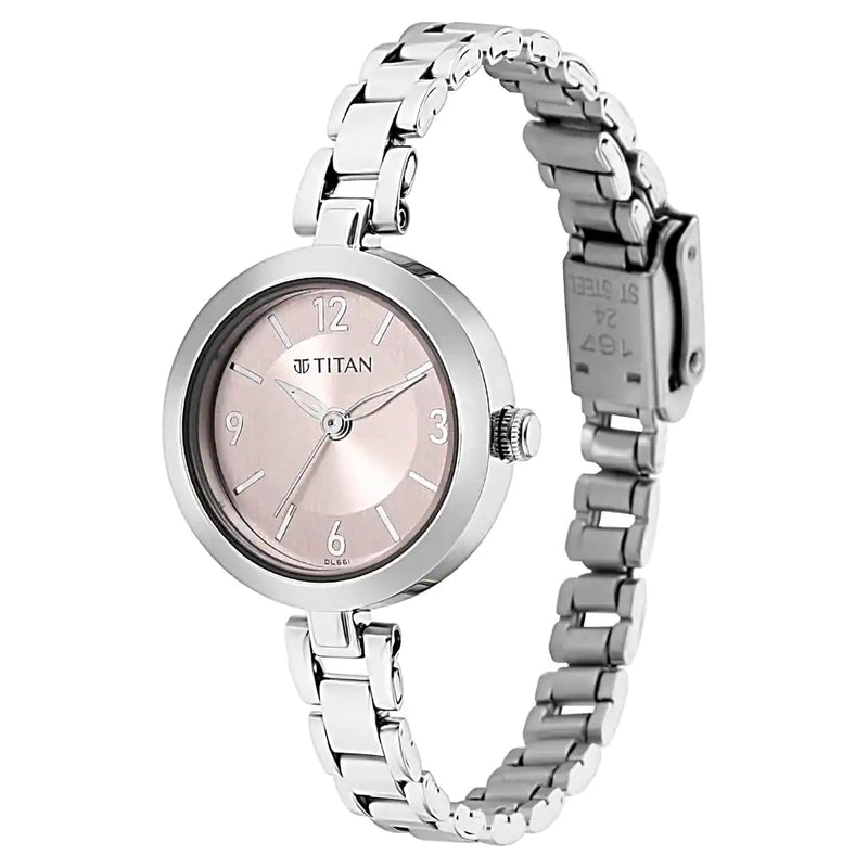 Titan Lagan Pink Dial Metal Strap Watch 2598SM06 - KRISHNA WATCH COMPANY