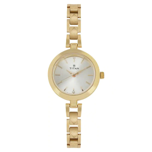 Titan Champagne Dial Golden Stainless Steel Strap Watch NM2598YM01 (DH397)