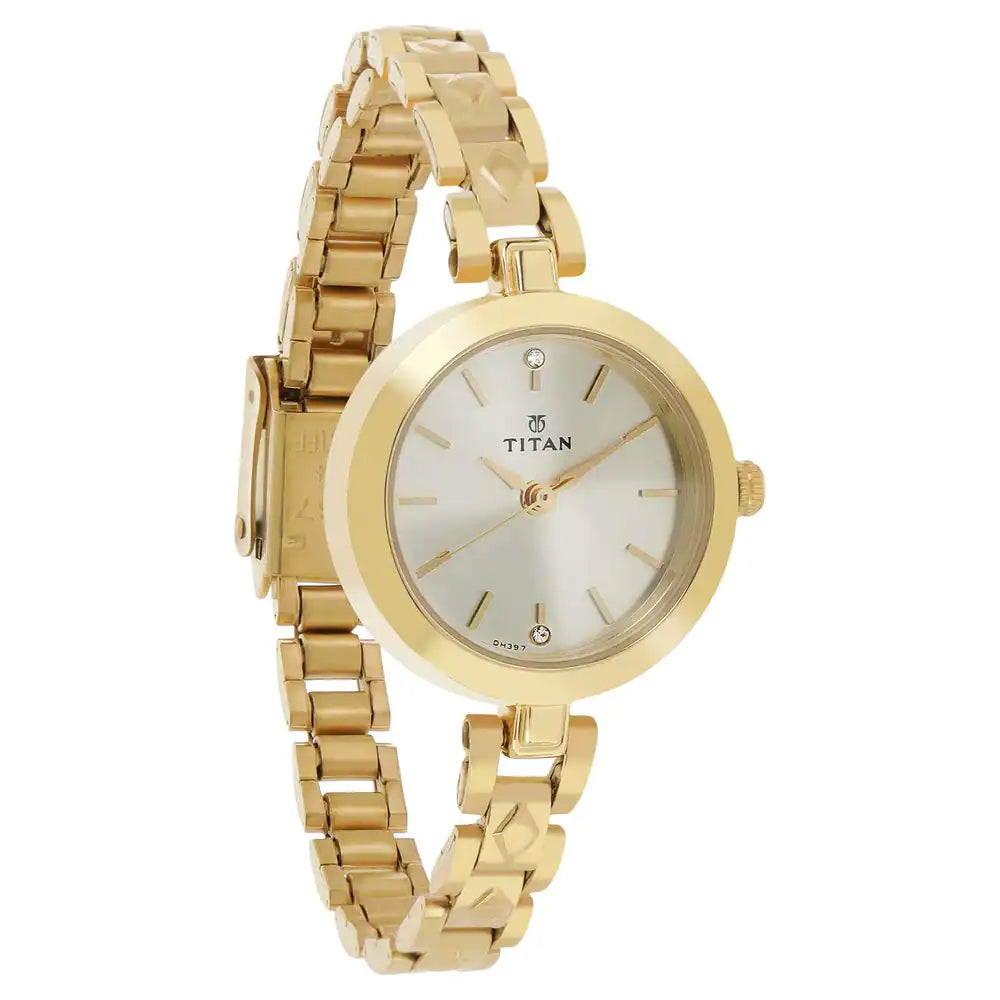 Titan Champagne Dial Golden Stainless Steel Strap Watch NM2598YM01 (DH397)
