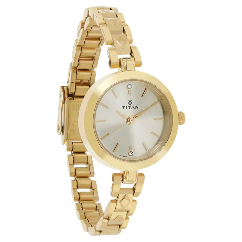 Titan Champagne Dial Golden Stainless Steel Strap Watch - 2598YM01 - KRISHNA WATCH COMPANY