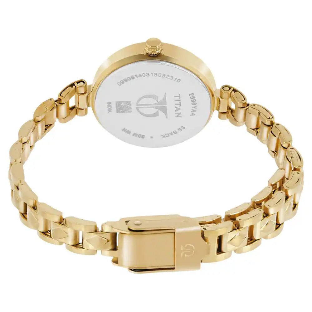 Titan Champagne Dial Golden Stainless Steel Strap Watch NM2598YM01 (DH397)