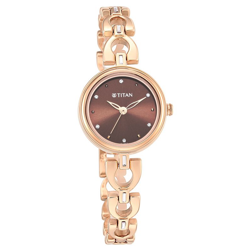 Titan Lagan Brown Dial Analog Metal Strap Watch for Women NR2601WM04