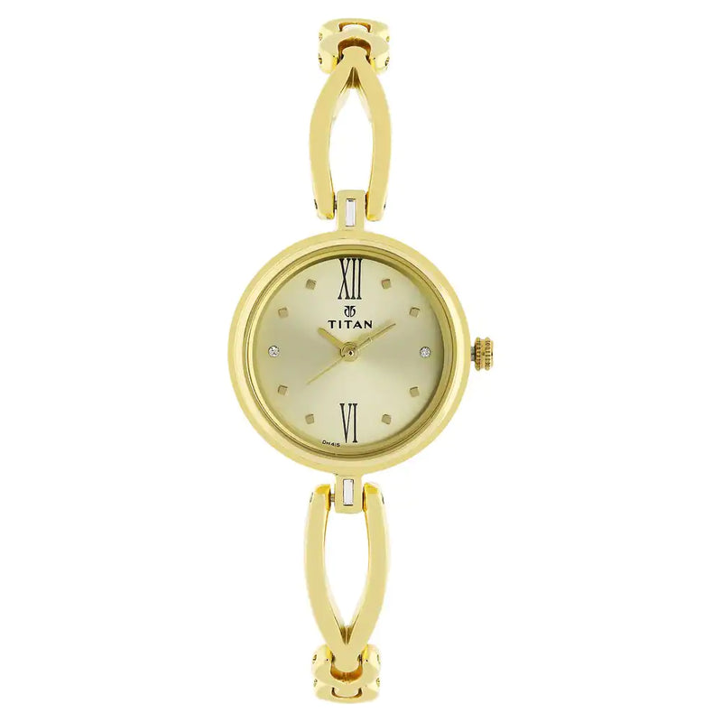 Titan Champagne Dial Golden Metal Strap Watch - 2601YM01 - KRISHNA WATCH COMPANY