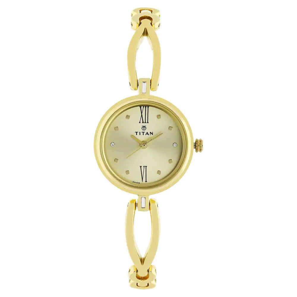 Titan Champagne Dial Golden Metal Strap Watch - NT2601YM01
