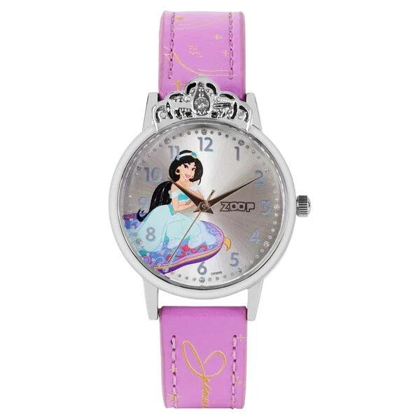 Zoop By Titan Disney Princess Quartz Analog Silver Dial Leather Strap Watch For Kids 26049sl01