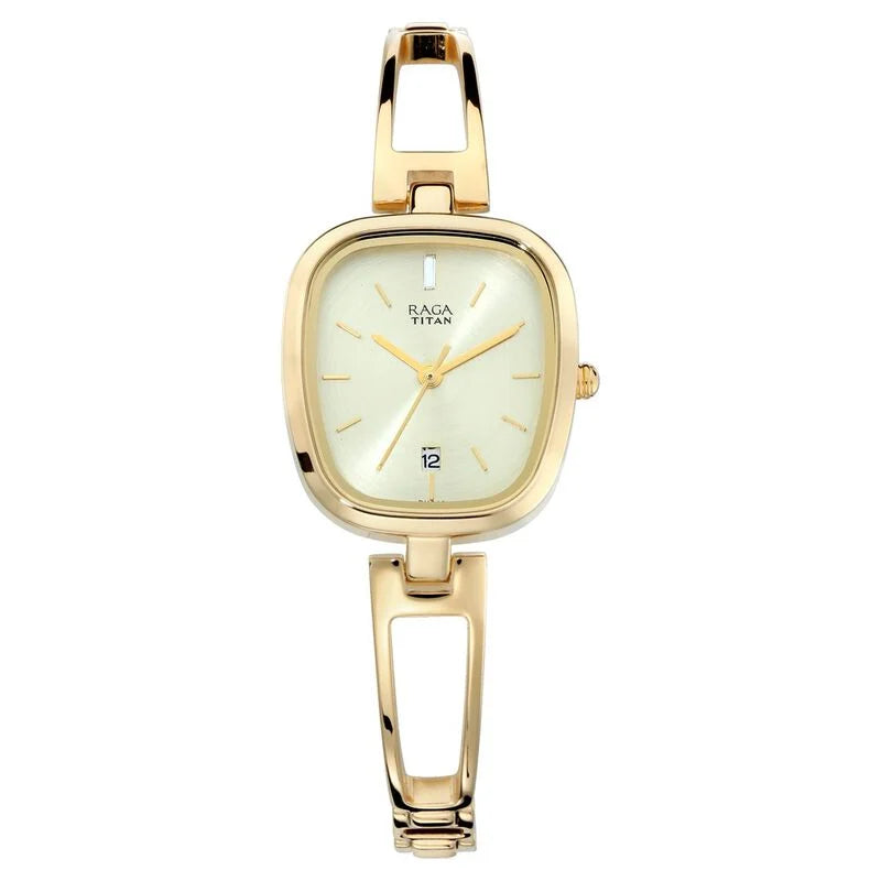 Titan Raga Viva Champagne Dial Analog with Date Metal Strap watch for Women 2604YM01