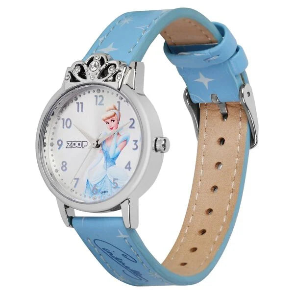 Zoop By Titan Disney Princess Quartz Analog Silver Dial Leather Strap Watch For Kids 26051sl01