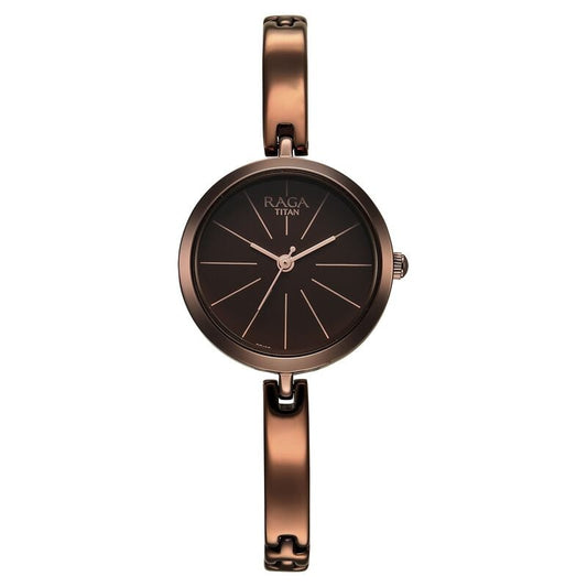 Titan Raga Viva Quartz Analog Brown Dial Brown Metal Strap Watch for Women 2606QM03