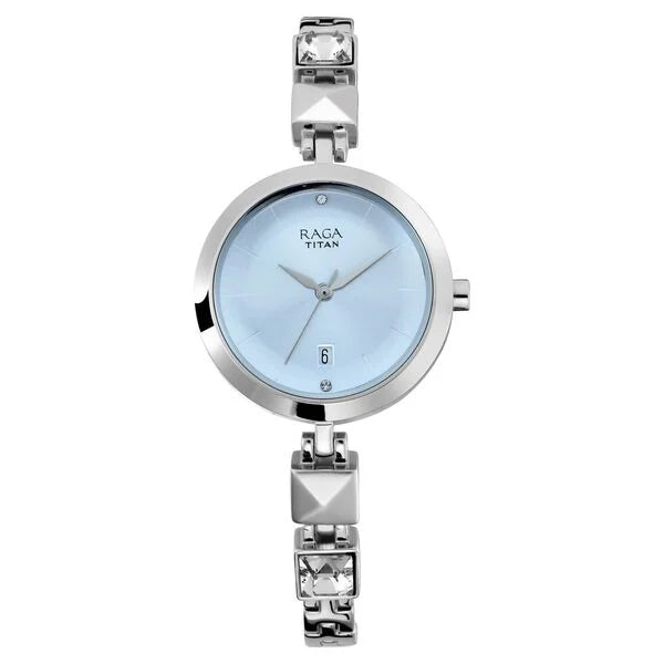Titan Raga Viva Blue Dial Analog with Date Metal Strap watch for Women nu2606sm01