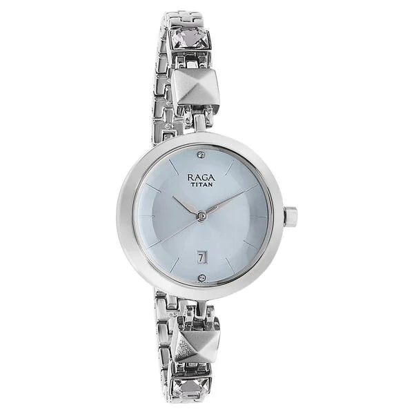 Titan Raga Viva Blue Dial Analog with Date Metal Strap watch for Women nu2606sm01