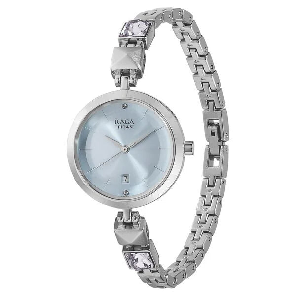 Titan Raga Viva Blue Dial Analog with Date Metal Strap watch for Women nu2606sm01