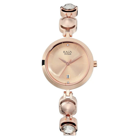Titan Raga Viva Rose Gold Dial Analog with Date Metal Strap watch for Women 2606WM02