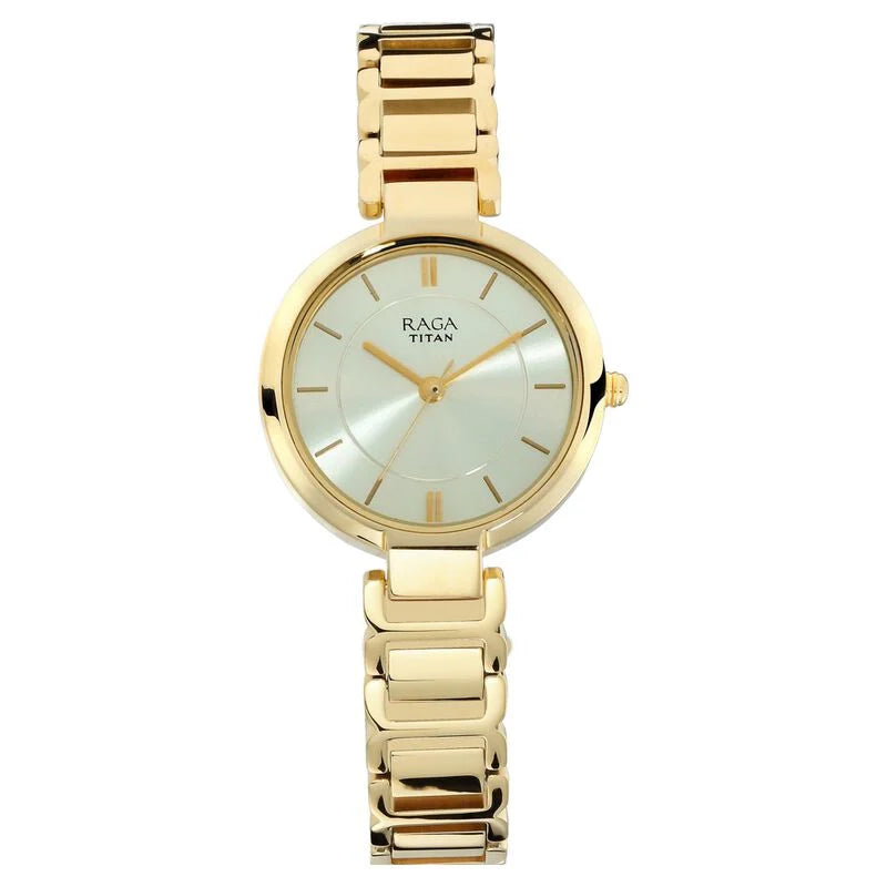 Titan Raga Viva Champagne Dial Women Watch With Metal Strap  2608YM01