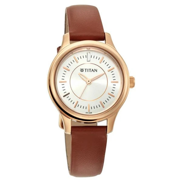 Titan Quartz Analog Silver Dial Leather Strap Watch for Women - 2638WL01